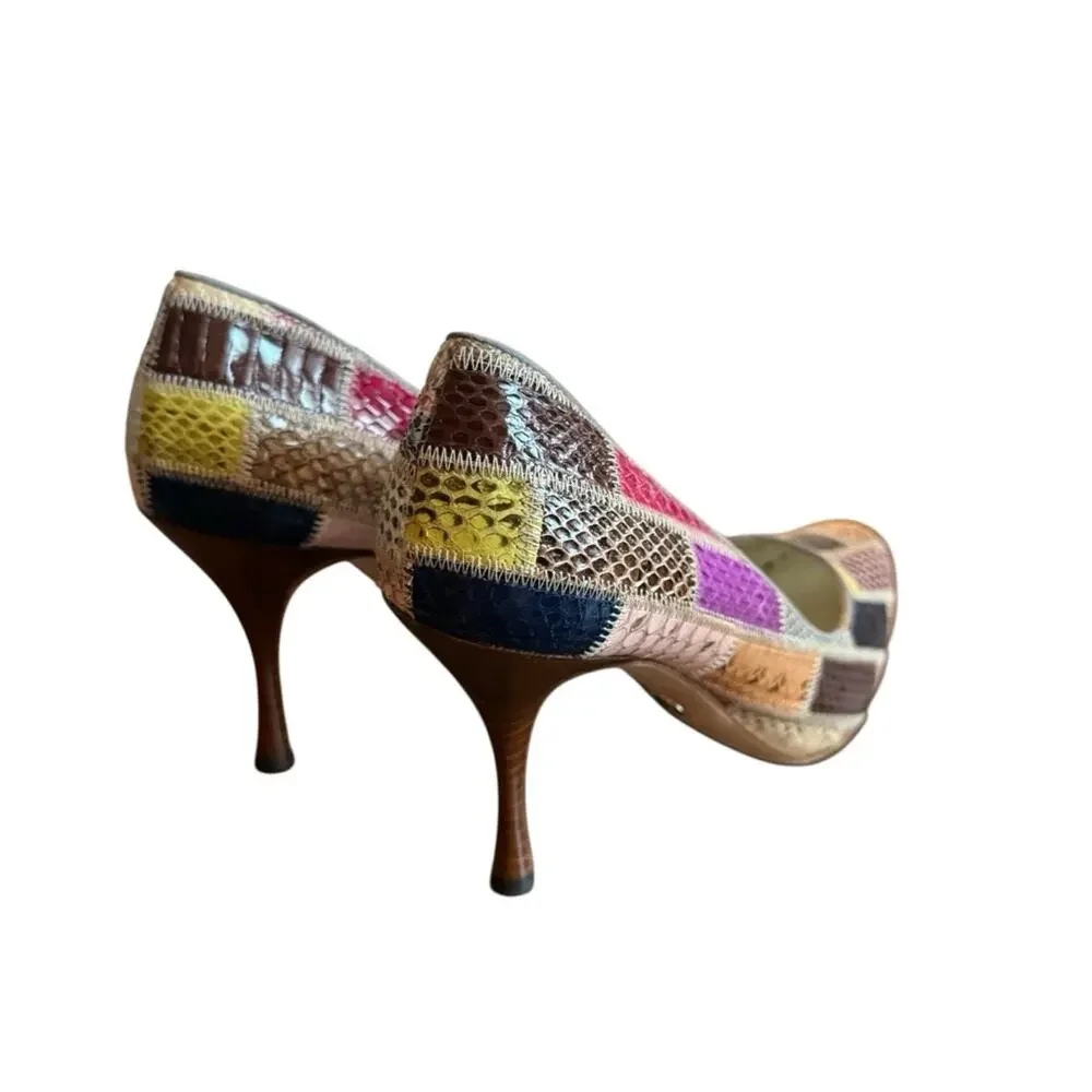 Dolce & Gabbana Python Snake Patchwork Pumps Stiletto Heel EU 37 US 7